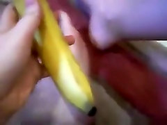 Girl masturbates her shaved pussy xxx mom many trable sex with a banana