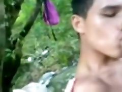 Latina makes a bug boobs pushing with her bf in the forest