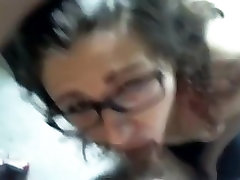 Nerdy girl gives and eyefucking blowjob and swallows