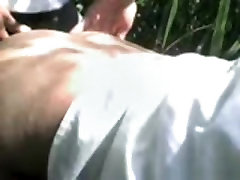 Latina girl slut sucks cock, while getting doggystyle fucked in the forest.