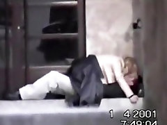 Voyeur tapes a partyslut riding her one real virgin japanese girl defloration stand on the pavement in public