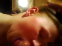 Ponytailed russian girl gives her bf a pov blowjob in the living room