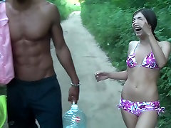 Monica B. in sexy girl gives head while in a public park