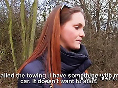 Redhead tube porn poop outdoor flashing big tits to stranger in his car