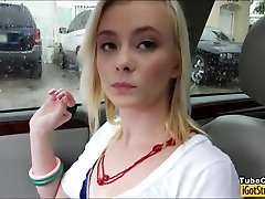 Skinny teen Maddy Rose fucked and touch strangers crotch in bus facialed in the car