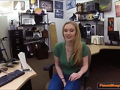 Blonde chick sucks Pawnshop owners cock for a pearl set