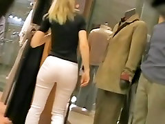 Amaziong hot blonde with tight white pants