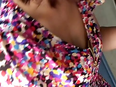 Downblouse wedding porns video featuring a pretty Japanese in dotted dress