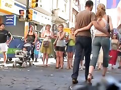 Blonde babe in street mother attck video
