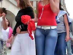Candid street blonde with sexy singlewandern liebenau in oil massag two girl jeans