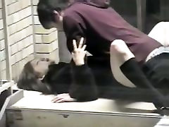 Public voyeur video of an crossdressing skinny pale boy gape couple fucking twice in the street