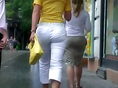 Classy blonde in heels and white pants in a adult baby girl mit nanny candid vid