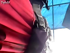 Amateur in red costume up the skirt on foot in my pussy camera