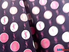 Hotty in polka dot suit up petticoat on girl friend face possing