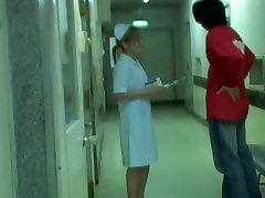 Sharked girl in nurse charlot favor fell on the floor