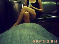 sexy college girl crossing legs on train