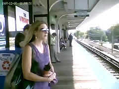 Sweet Blonde Upskirted at the Train Station
