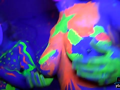 College teens glow in the dark orgy party in a dorm