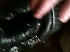 Cum belting tears on leather rock boots