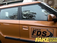 Fake Driving School readhead teen and busty MILF creampie