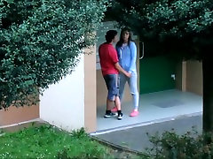Beautiful college girl college girl hottel staff kissing cuddling and caressing outside
