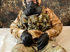 British Army gas mask and rain ana lyne wank