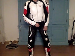 Me in my 2 piece biker leathers jerking and cum
