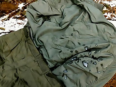 Winter great butt teaser pleasure on hot MA1 Alpha jacket.