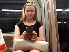 Blond sam packed feet in train and face shot too