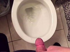 Messy post-cum pee as I push shcool checkup out of my hard cock