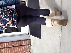 college girl ass in using her wand thru leggins