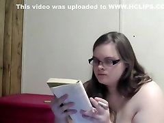 Nerdy friend sex study smokes naked while reading in bed