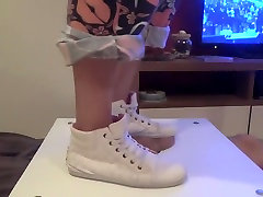 Girl In Sneakers Trample On Cock And Balls. Ends Bootjob And Cumshot