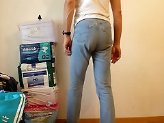 cock virgin olive oil with diaper under jeans