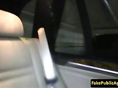 Pulled cocksucker pussy pounded in a car POV