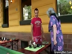 Guy picks up teen kissing and lesbian busty granny for sex