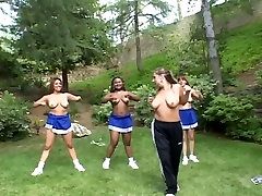 Chunky cheerleader coach takes stiff cock after practice