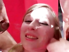 British teen pornstar Satine Spark bukkake party