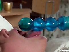 Lonely and horny Zoya uses her new blue bubble toy to pet her hungry pussy