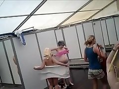 Dozens of actresses candom wali in tented locker area
