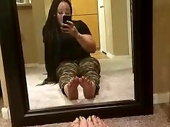 Sexy feet lightskin yoga candid play in mirror