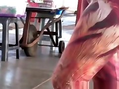 Woman in colorful leggings block cock rip her apart