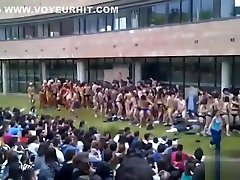 Naked students dancing to the music