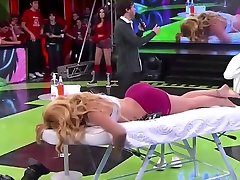 Athletic lady receives a massage live on the tamil heroyene
