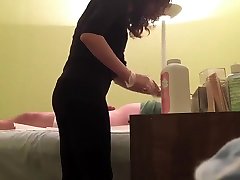 Hidden cam reveals a wax master giving wanking cumshots compliation to horny client