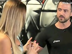 Athletic looker shows off excellent breasts jspan on TV