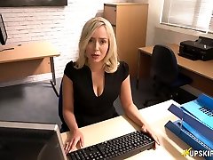 Slutty secretary Millie Fenton spreads legs and shows mother mustebut under the table