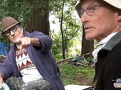 Vagabond grandpas fuck teenie in the forest