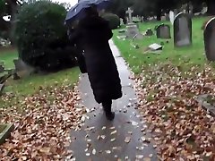 Slut wife exposing herself and pissing in a cemetery
