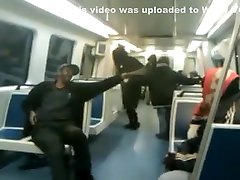Black bag woman takes a lesbian lift fuck on the subway